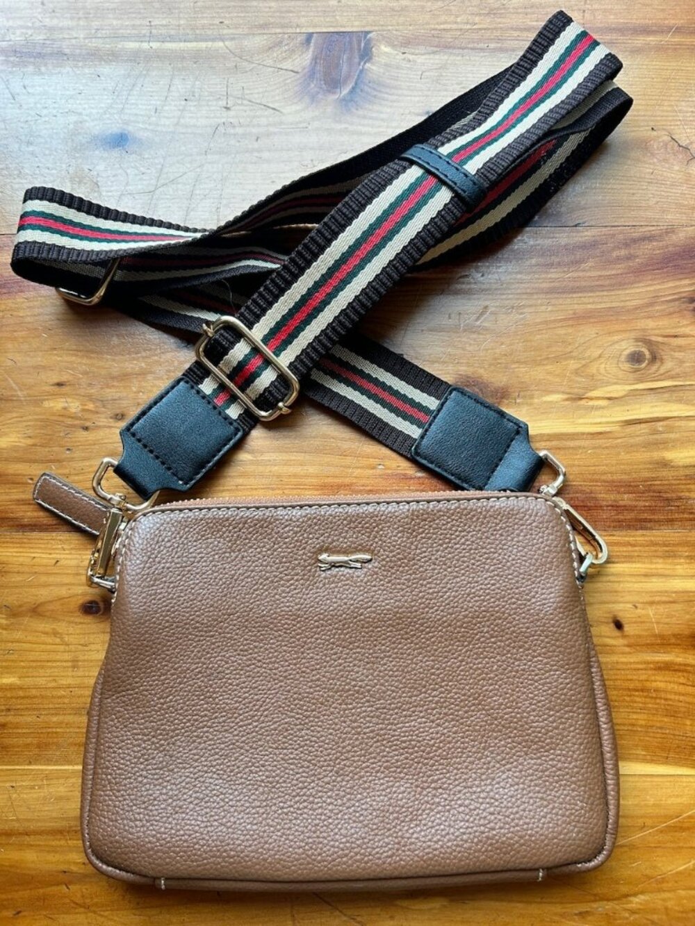 Paul Costelloe Brown Leather Crossbody Bag Striped Strap